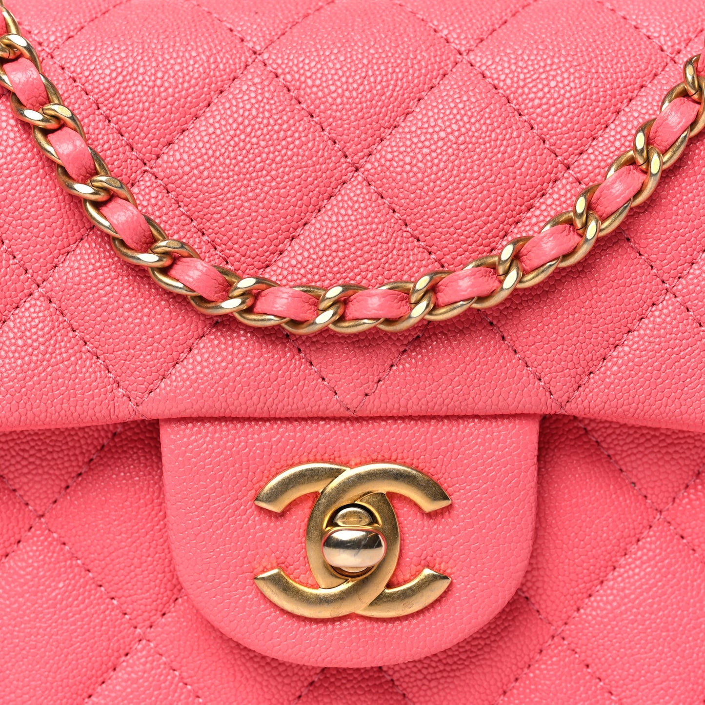 Caviar Quilted Mini Top Handle Rectangular Flap Pink