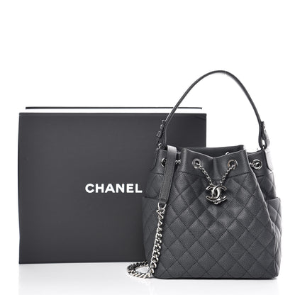 Chanel Grained Calfskin Quilted Small Chain Bucket Bag Grey 10 of 10