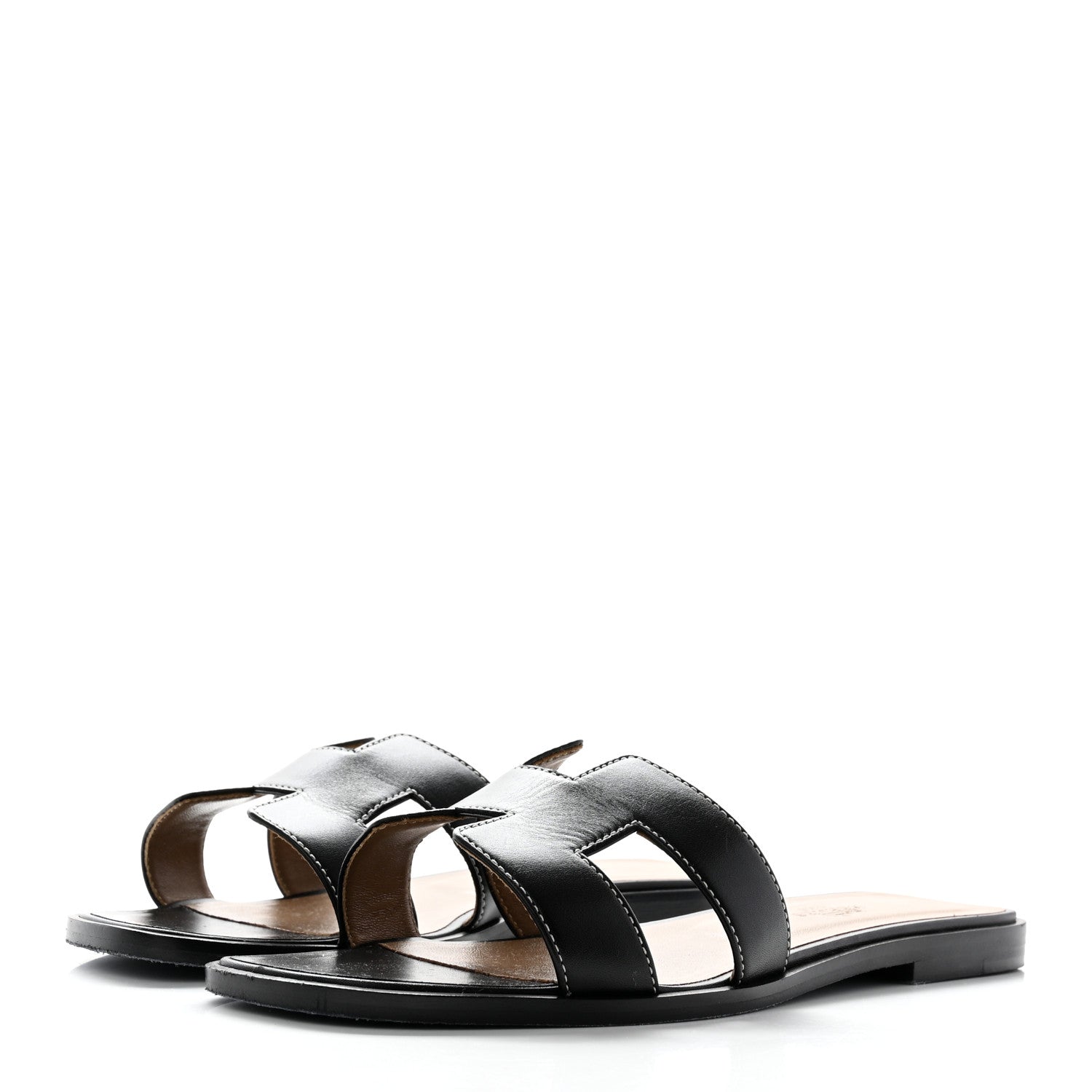 Hermes Box Calfskin Oran Sandals 38 Black 3 of 14