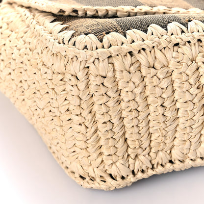 Fendi Fabric Jacquard Raffia Straw Pequin Gingham Woven Baguette Beige Black Natural 7 of 8