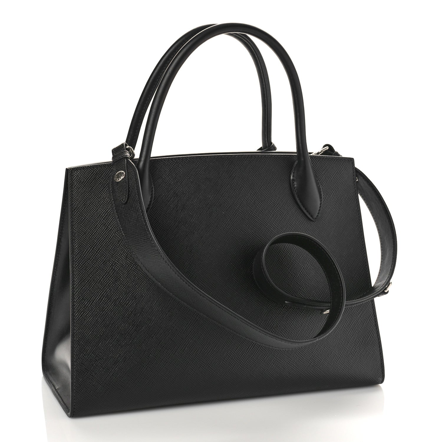 Prada Saffiano Cuir Calfskin Medium Monochrome Top Handle Tote Black 3 of 9