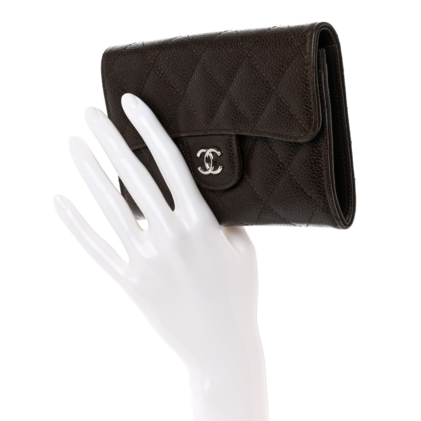 Caviar Quilted Small Flap Wallet Brown
