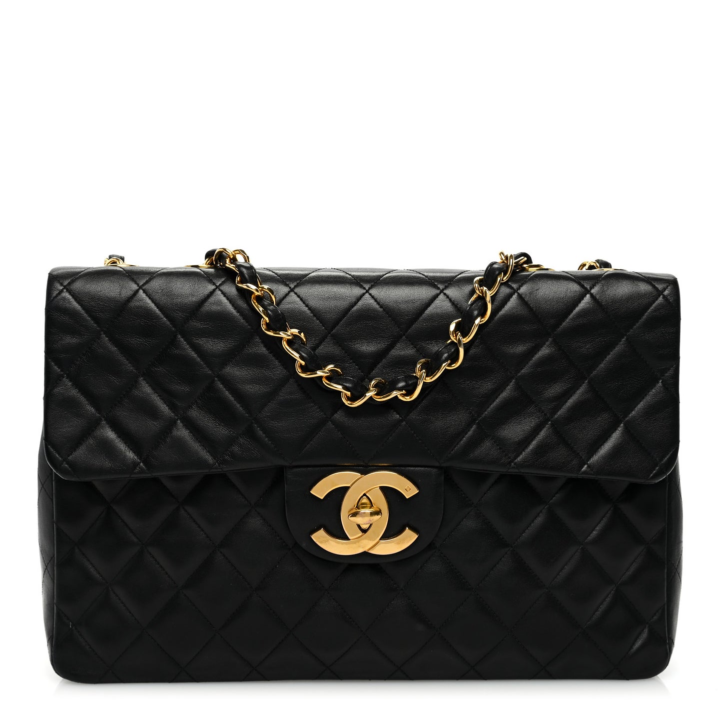 Lambskin Quilted XL Jumbo Single Flap Black