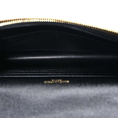 Saint Laurent Grain De Poudre Matelasse Chevron Monogram Envelope Chain Wallet Black 5 of 11