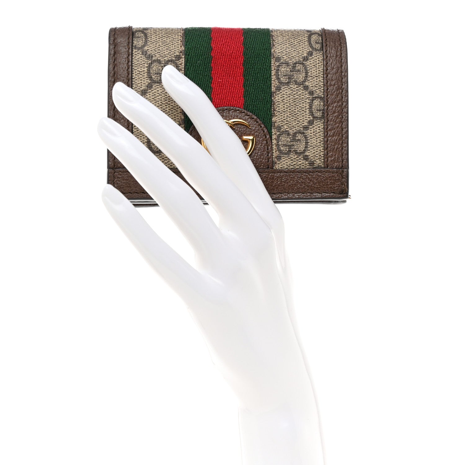Gucci GG Supreme Monogram Web Ophidia Card Case Beige New Acero 2 of 9