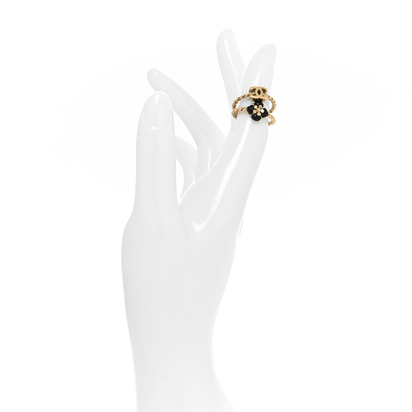 Enamel Camellia CC Ring Set of Gold Black