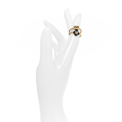Chanel Enamel Camellia CC Ring Set of Gold Black 2 of 5