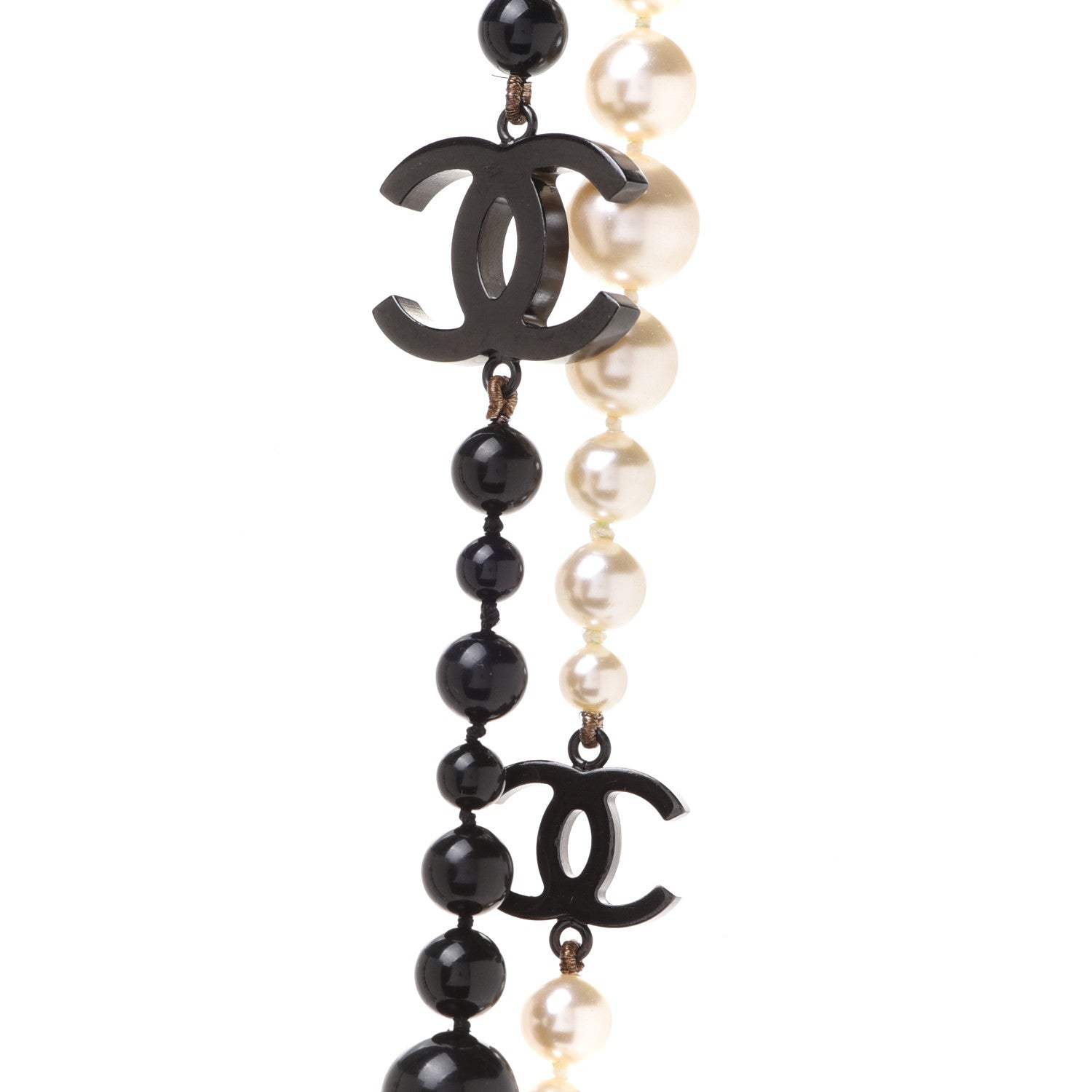 Chanel Pearl Bead CC Long Double Strand Necklace Black White 4 of 6