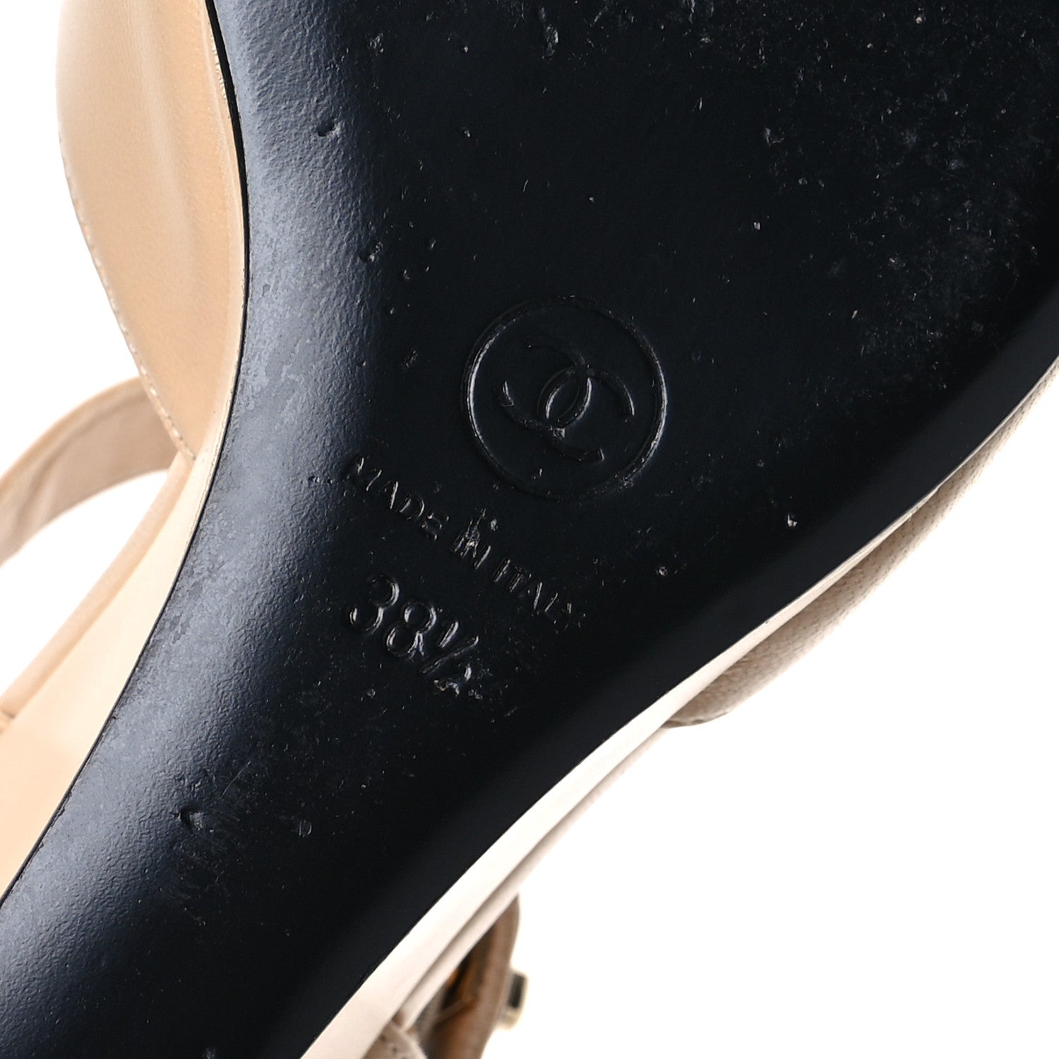 Chanel Lambskin Patent Cap Toe Mary Jane Wedge Pumps 38.5 Beige Black 7 of 9