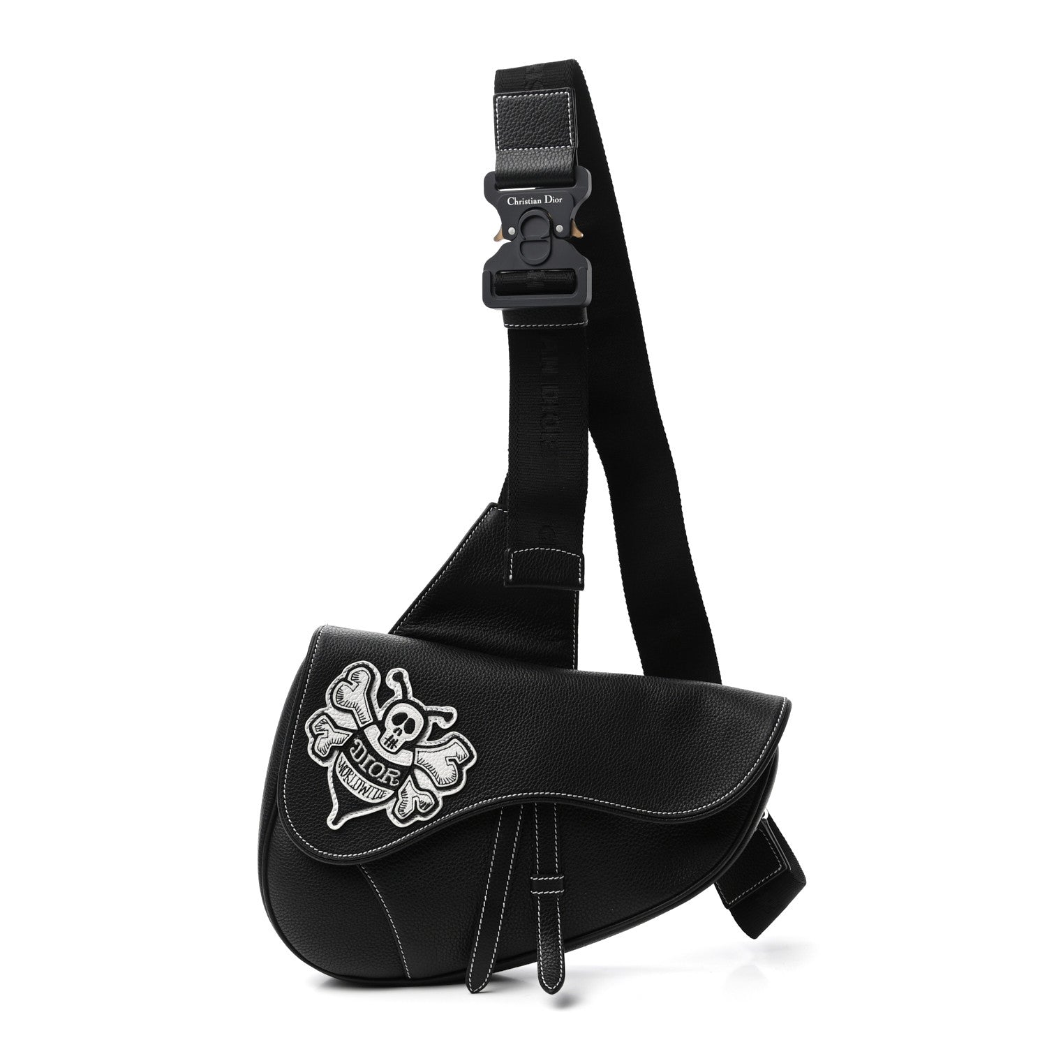 Christian Dior X SHAWN STUSSY Grained Calfskin Bee Saddle Bag Black 1 of 10