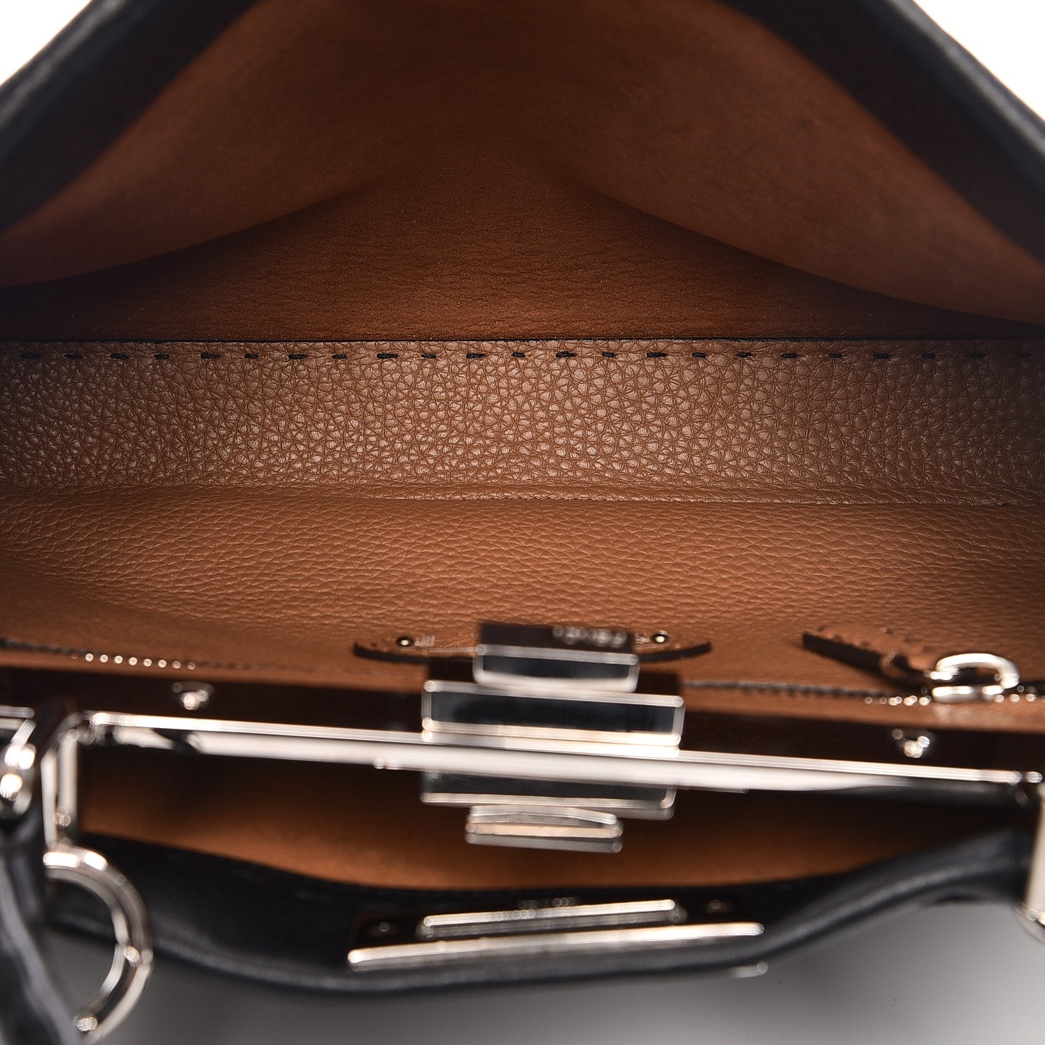 Fendi Cuoio Romano Selleria Bi-Color Medium Peekaboo Iconic Satchel Black Mou 6 of 12