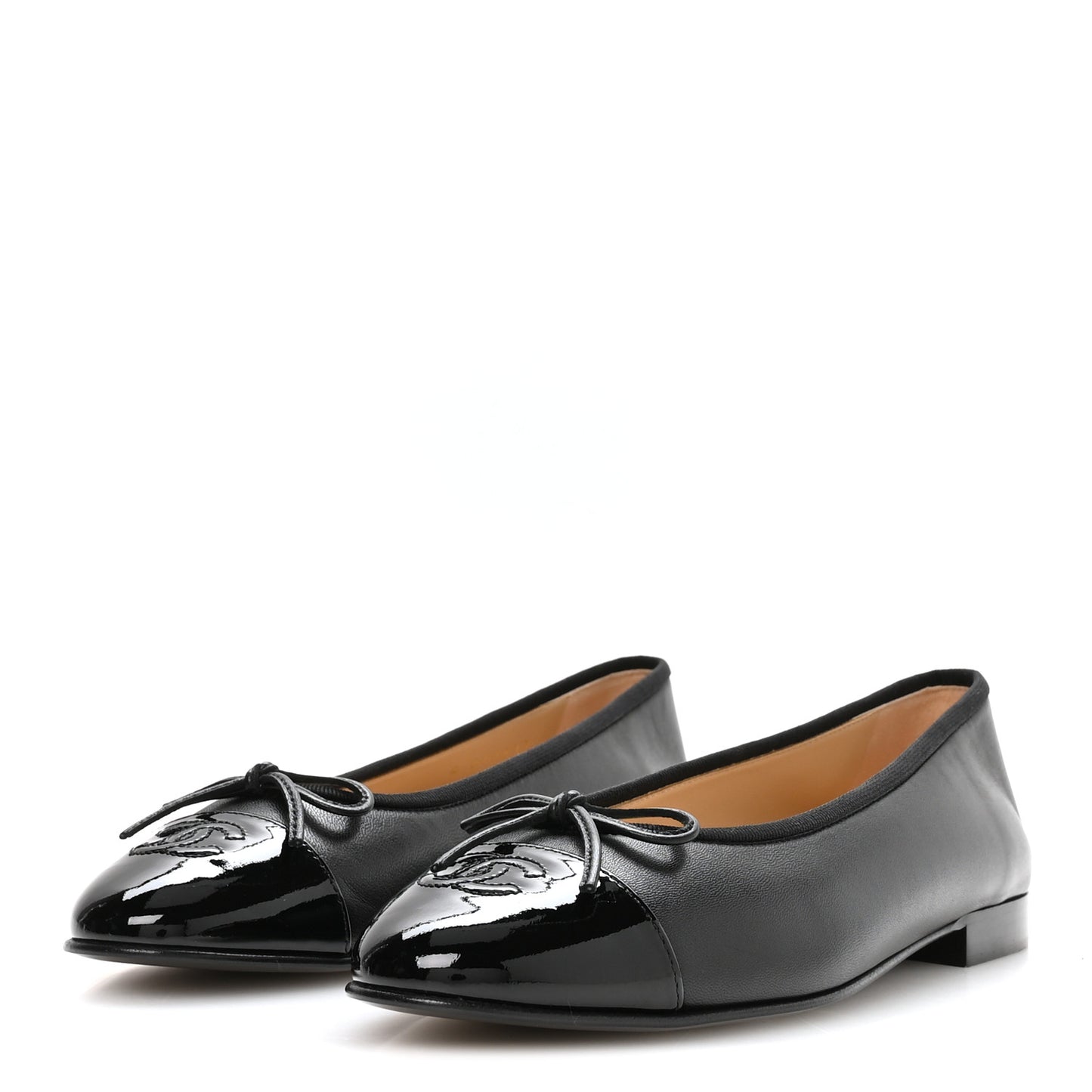 Lambskin Patent Cap Toe Ballerina Flats 39 Black