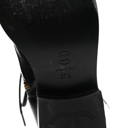 Chanel Aged Calfskin Lace Up Combat Boots 37.5 Black 6 of 9