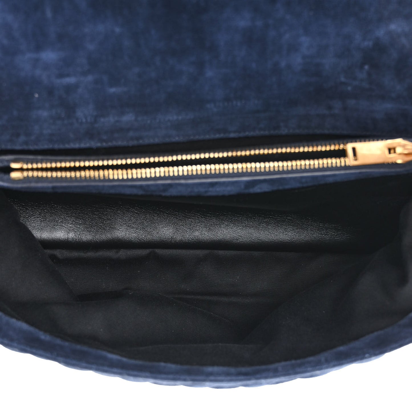 Suede Mixed Matelasse Triquilt Large Monogram Envelope Satchel Navy Blue