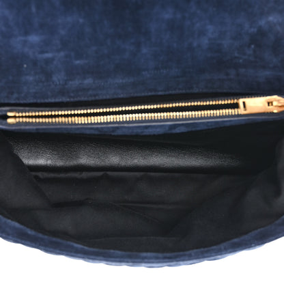 Saint Laurent Suede Mixed Matelasse Triquilt Large Monogram Envelope Satchel Navy Blue 5 of 11