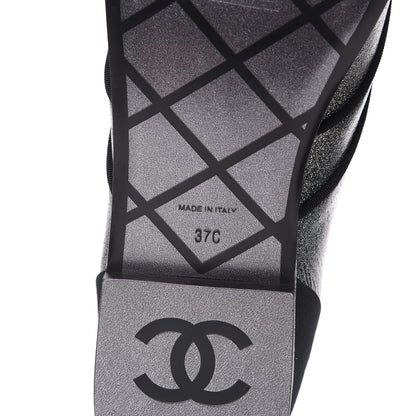 Chanel Glitter Fabric Grosgrain Cap Toe Lace Up Oxfords 37 Black Silver 6 of 9