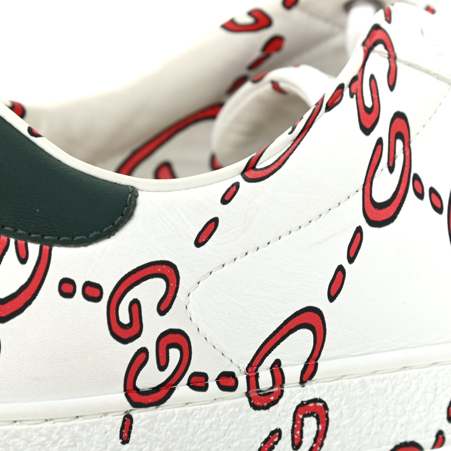 Calfskin GucciGhost Print Mens Ace Sneakers 7.5 White Hibiscus Red