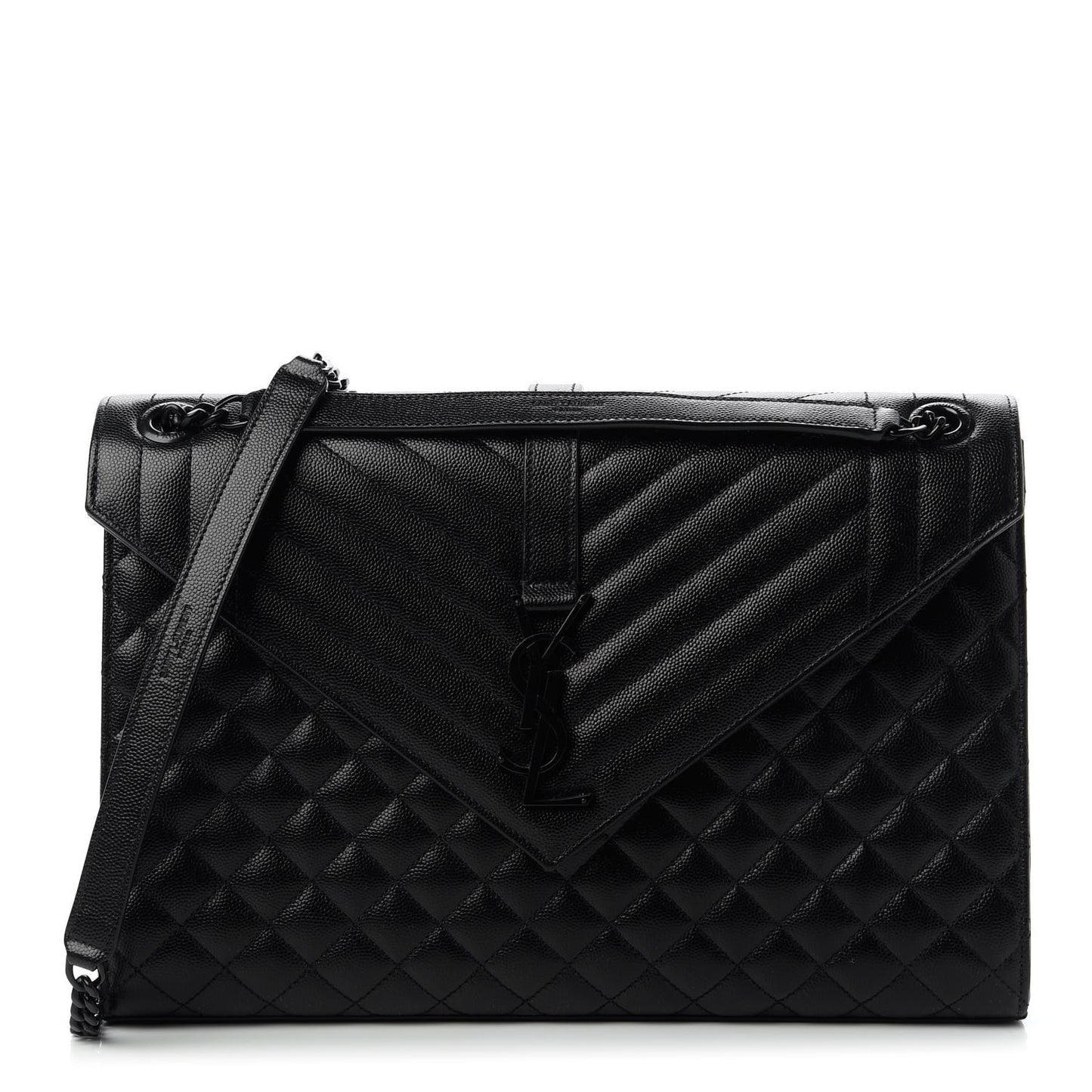 Grain De Poudre Textured Mixed Matelasse Large Triquilt Monogram Monochrome Satchel Black