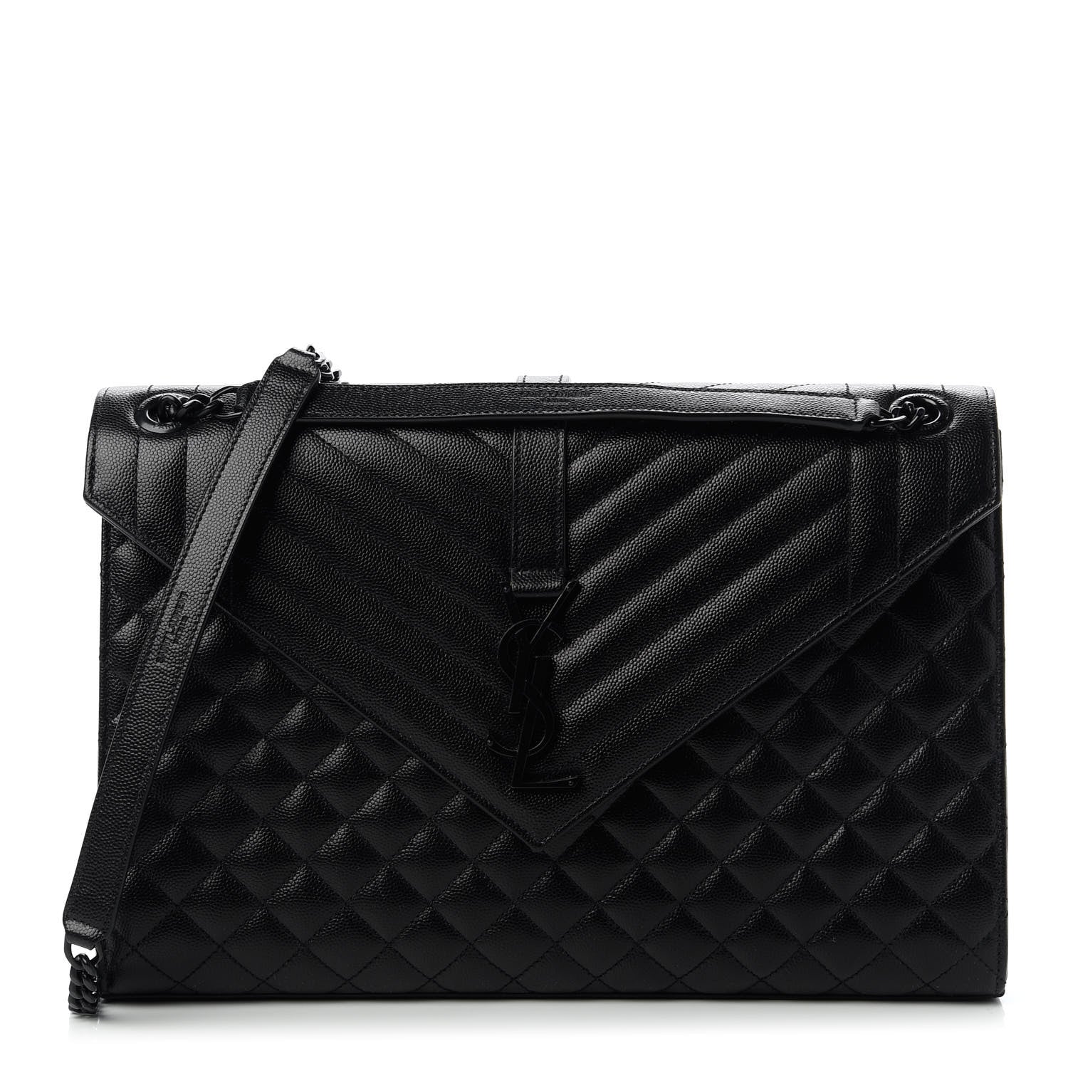 Saint Laurent Grain De Poudre Textured Mixed Matelasse Large Triquilt Monogram Monochrome Satchel Black 1 of 10