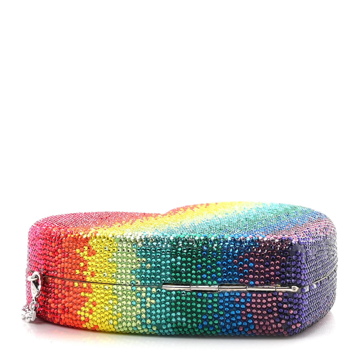 Crystal Rainbow Heart Minaudiere Clutch Silver Multicolor