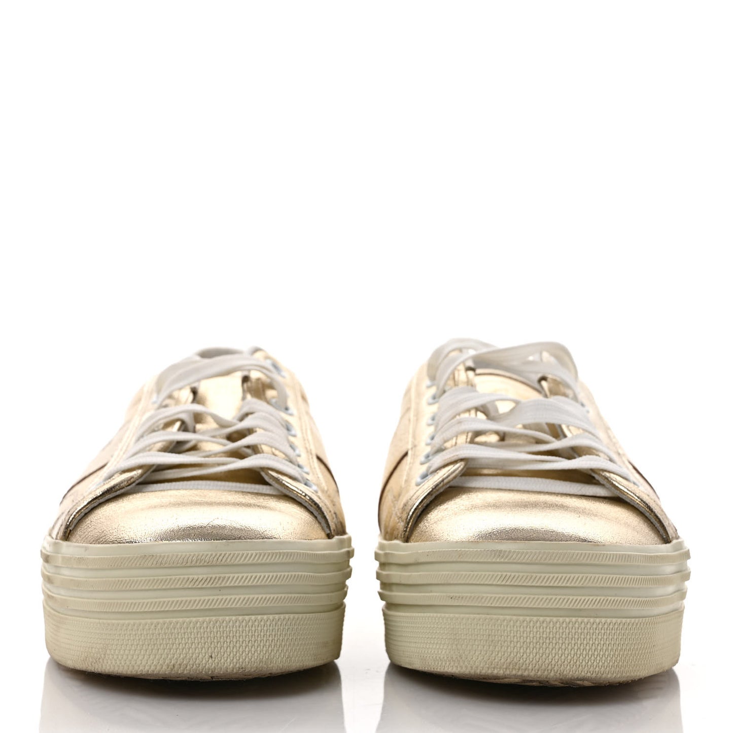 Metallic Calfskin Court Sneakers 39 Gold