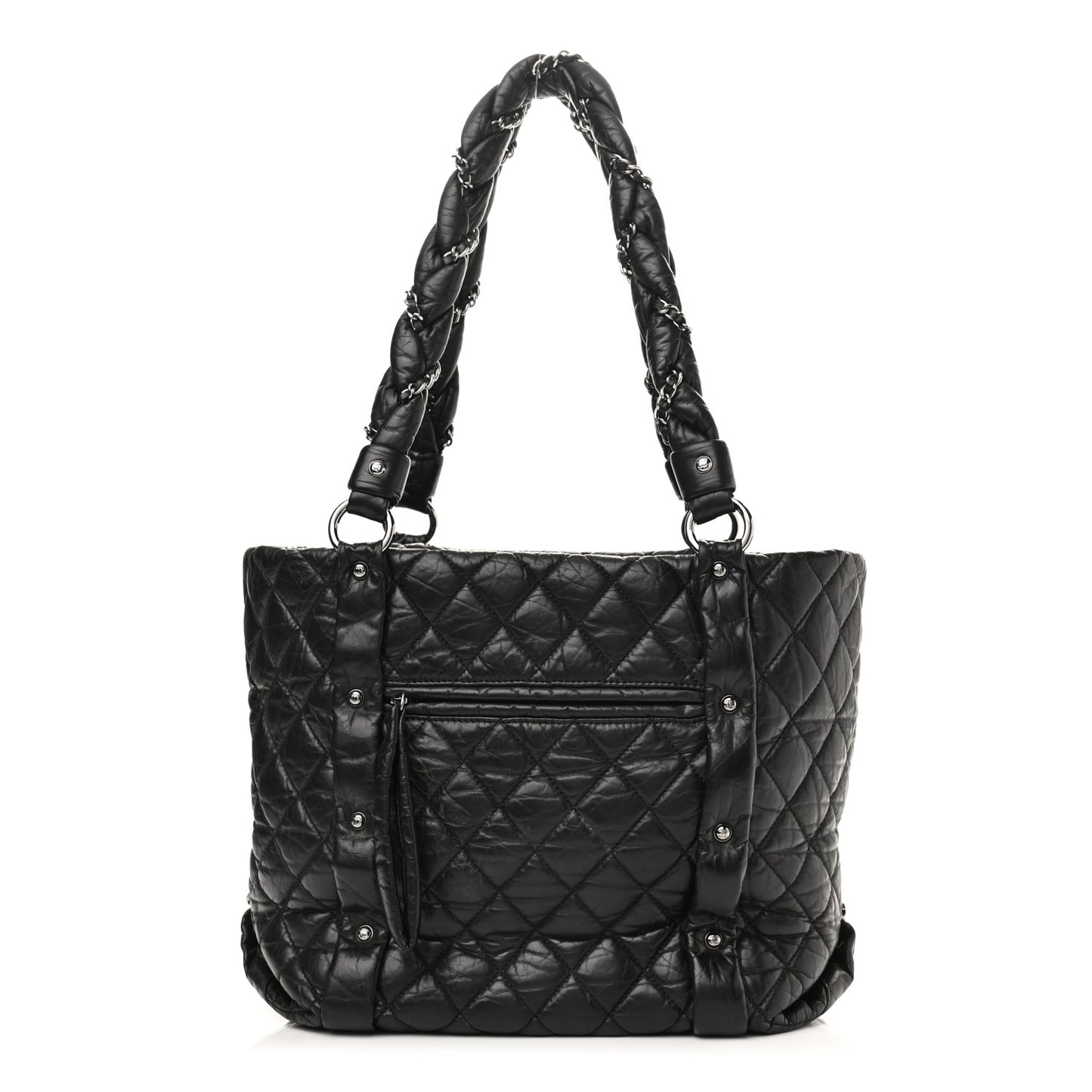 Distressed Lambskin Vintage Ligne Lady Braid Tote Black