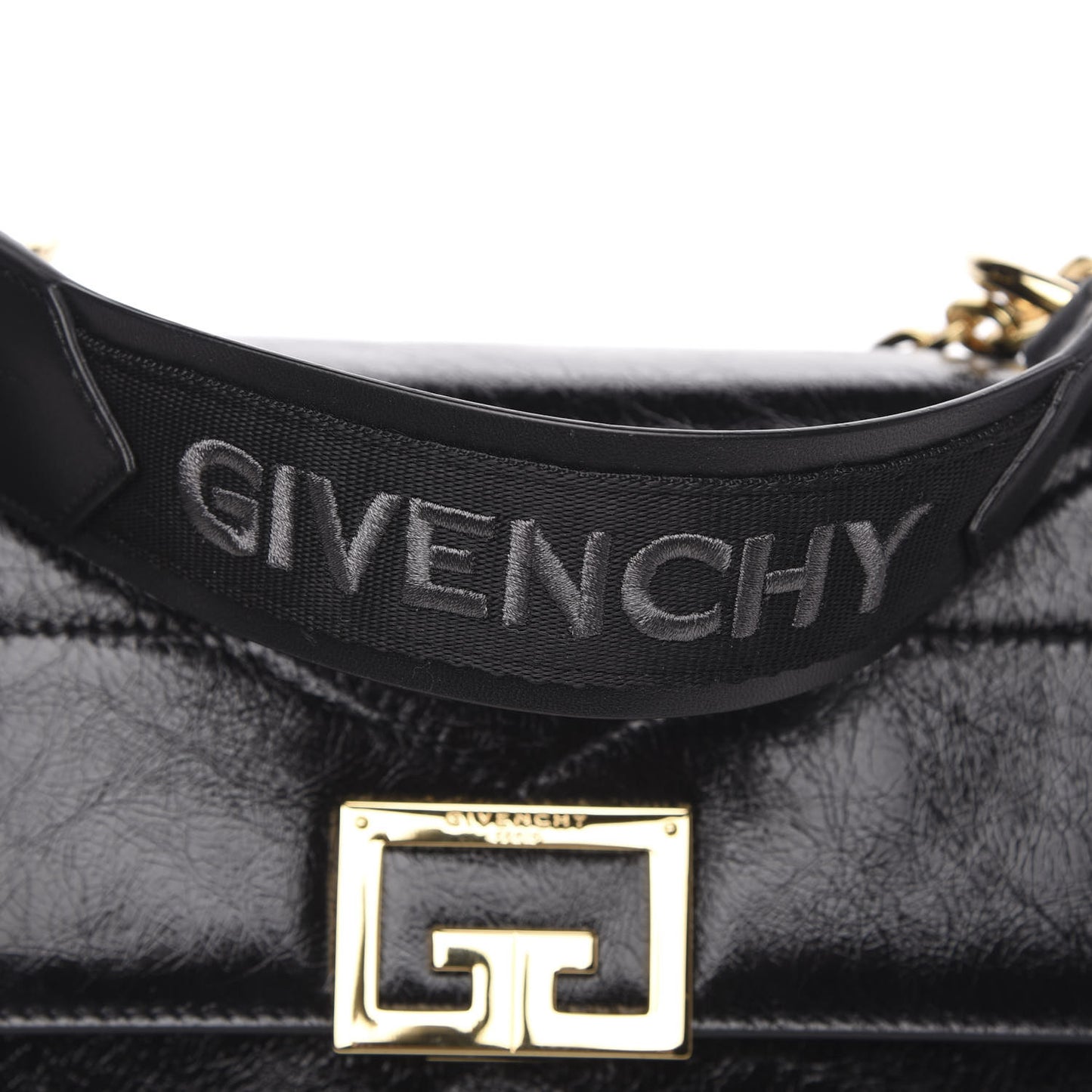 Creased Patent Calfskin Medium ID Flap Black