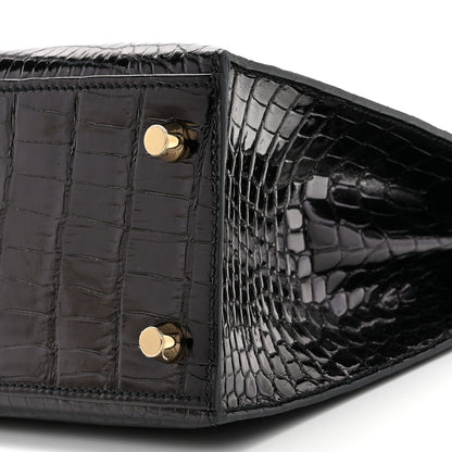 Hermes Shiny Porosus Crocodile Kelly Sellier 25 Black 10 of 11