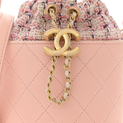Chanel Calfskin Tweed Small CC Chain Bucket Drawstring Bag Light Pink 8 of 10