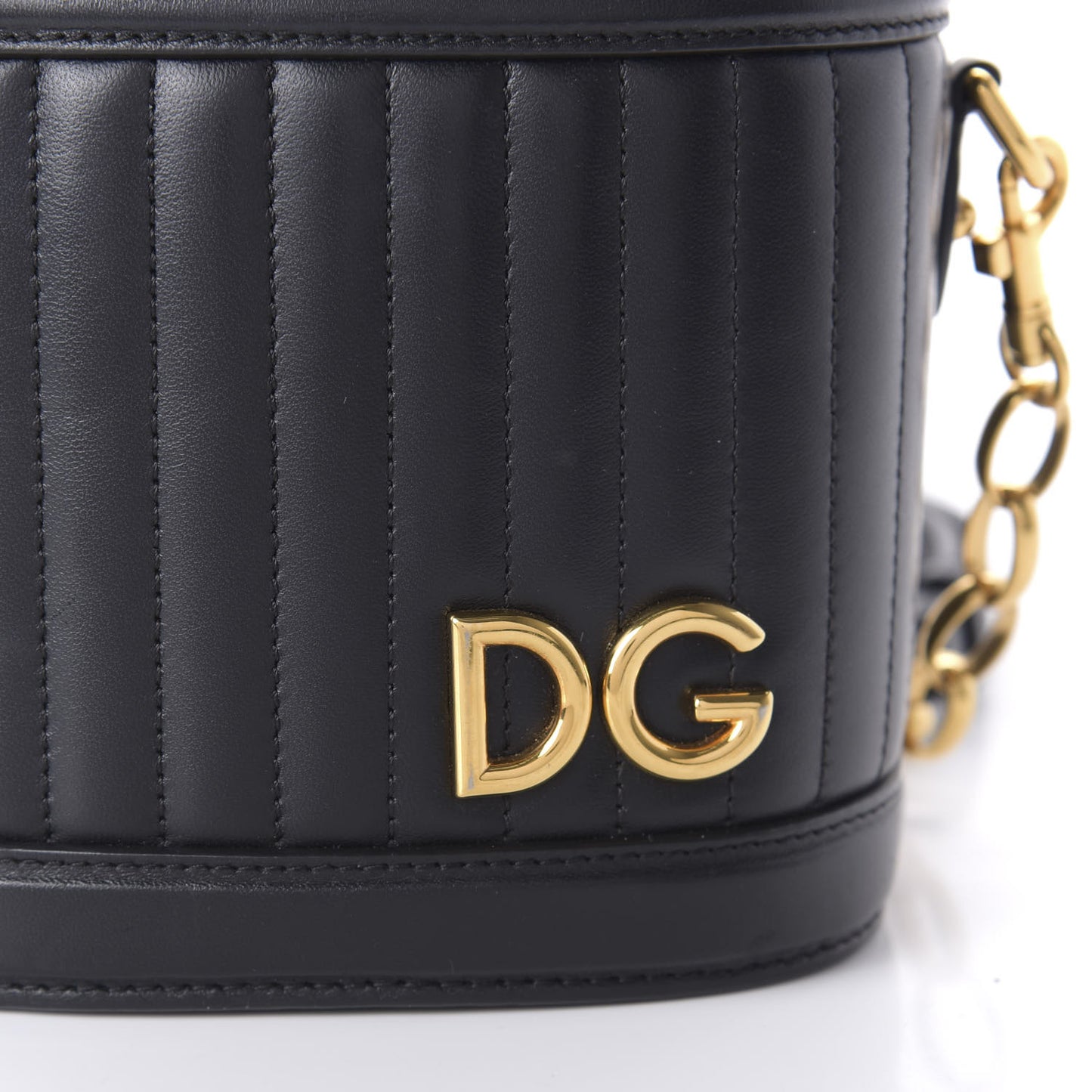 Nappa Quilted DG Girls Top Handle Bucket Bag Black