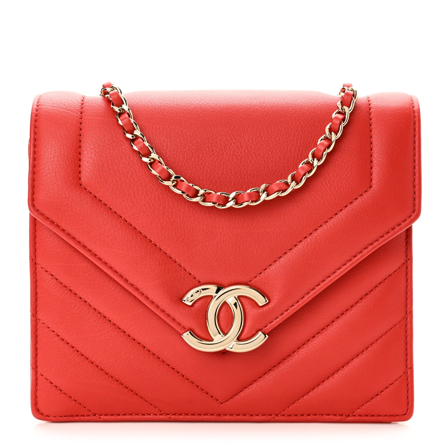 Chanel Calfskin Quilted Chevron Small Envelope Flap Red 1 of 10