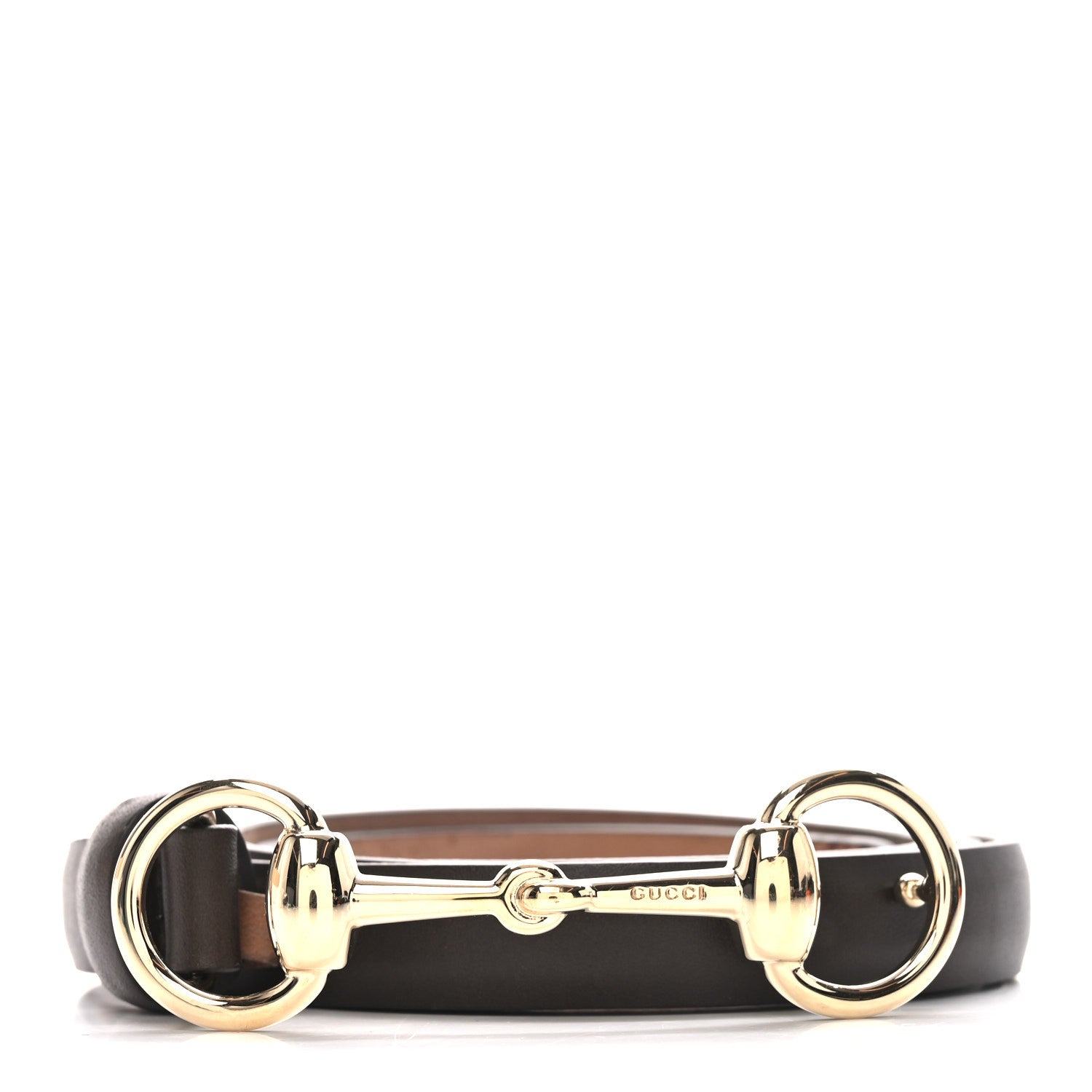 Gucci Calfskin Horsebit Skinny Belt 85 34 Brown 1 of 6