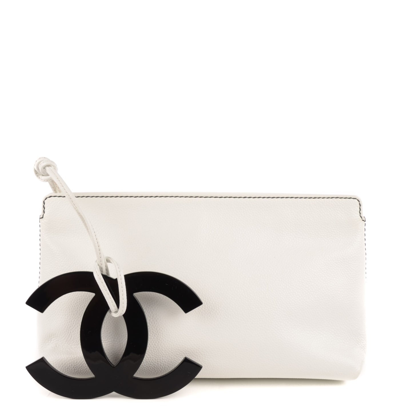 Caviar Resin CC Zip Clutch White