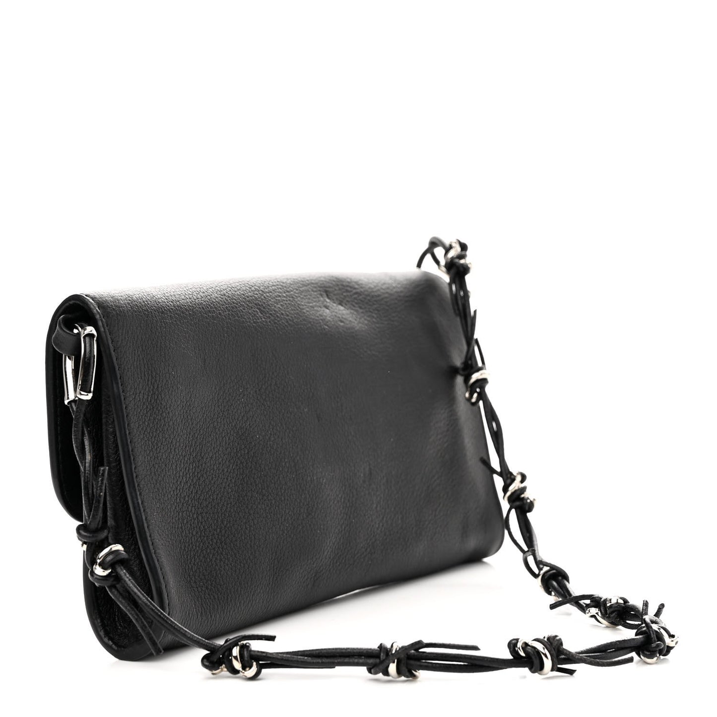 Calfskin Barb Wire Flap Shoulder Bag Black