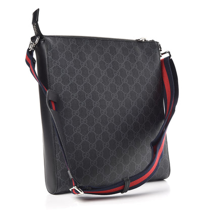 Gucci GG Supreme Monogram Appia Calfskin Web Flat Messenger Bag Black Grey 3 of 9