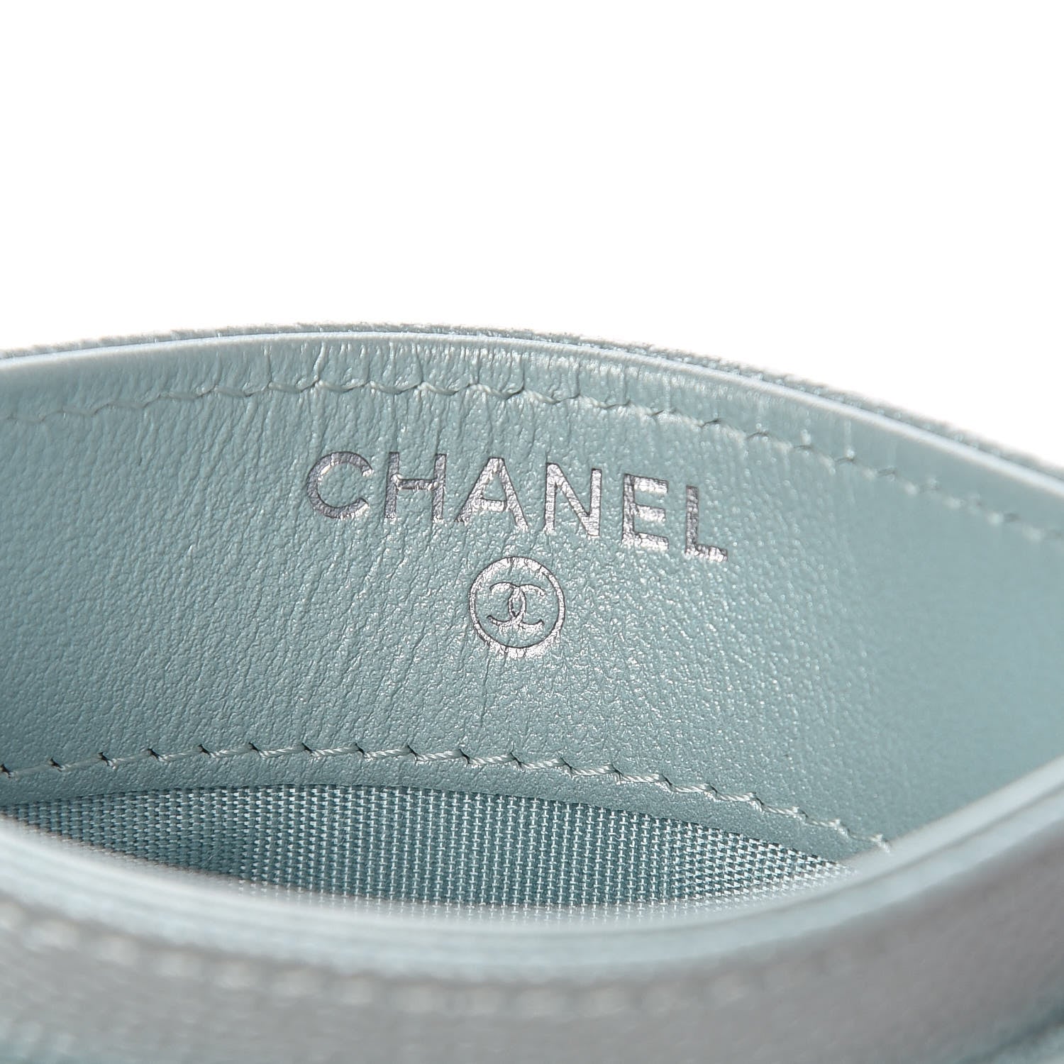 Chanel Metallic Caviar Chevron Quilted Vintage Mademoiselle Card Holder Light Blue 6 of 9