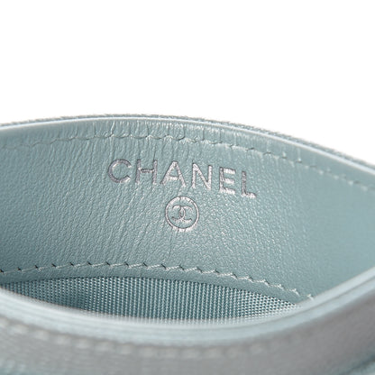 Chanel Metallic Caviar Chevron Quilted Vintage Mademoiselle Card Holder Light Blue 6 of 9