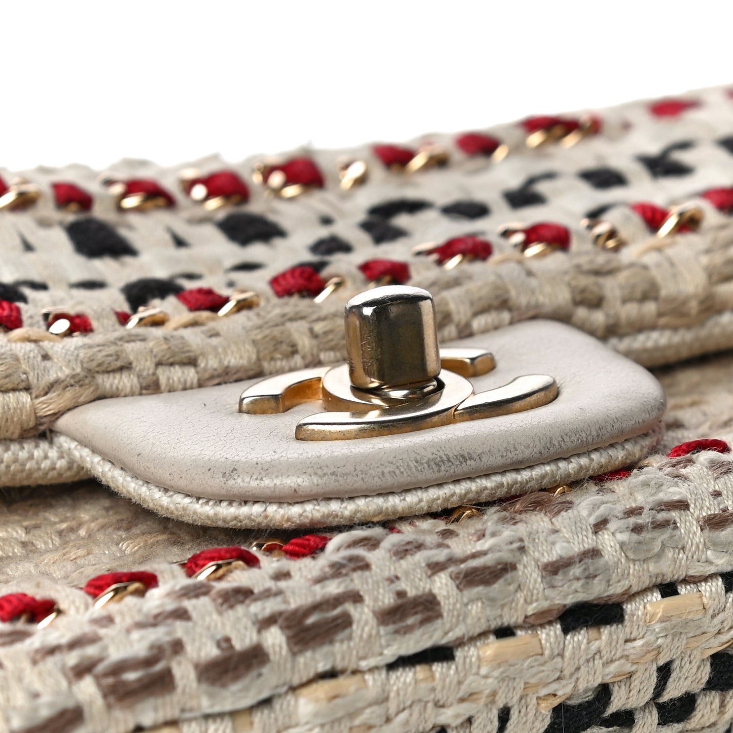 Cotton Raffia Lambskin Woven Mini Rectangular Flap Beige Red Black