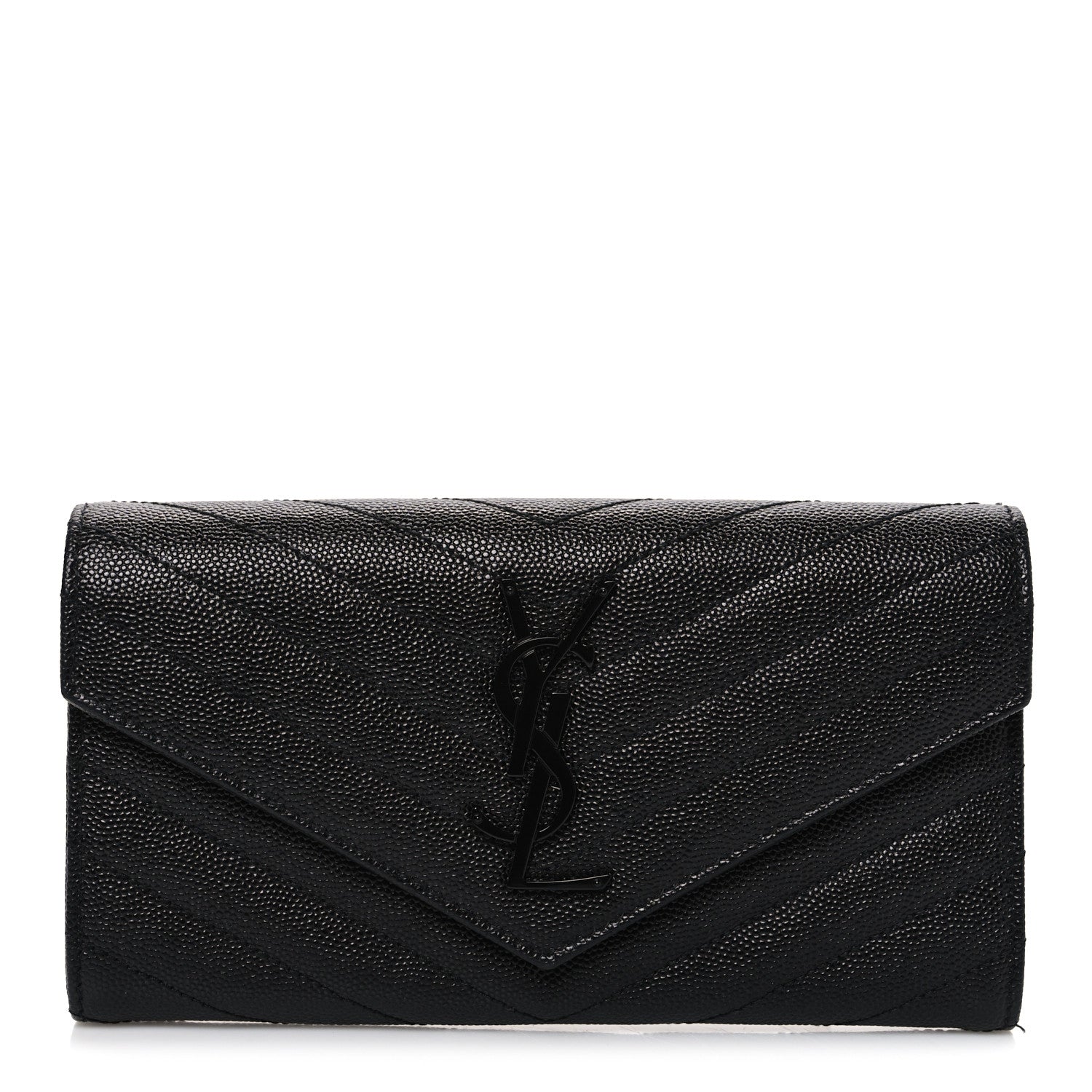Saint Laurent Grain De Poudre Matelasse Chevron Monogram Monochrome Flap Wallet Black 1 of 8