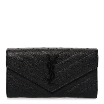 Saint Laurent Grain De Poudre Matelasse Chevron Monogram Monochrome Flap Wallet Black 1 of 8