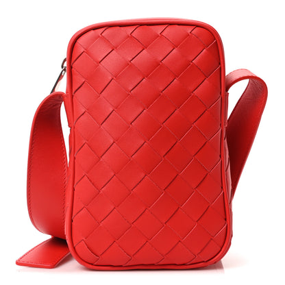Bottega Veneta Red Leather Intrecciato Leather Phone Pouch