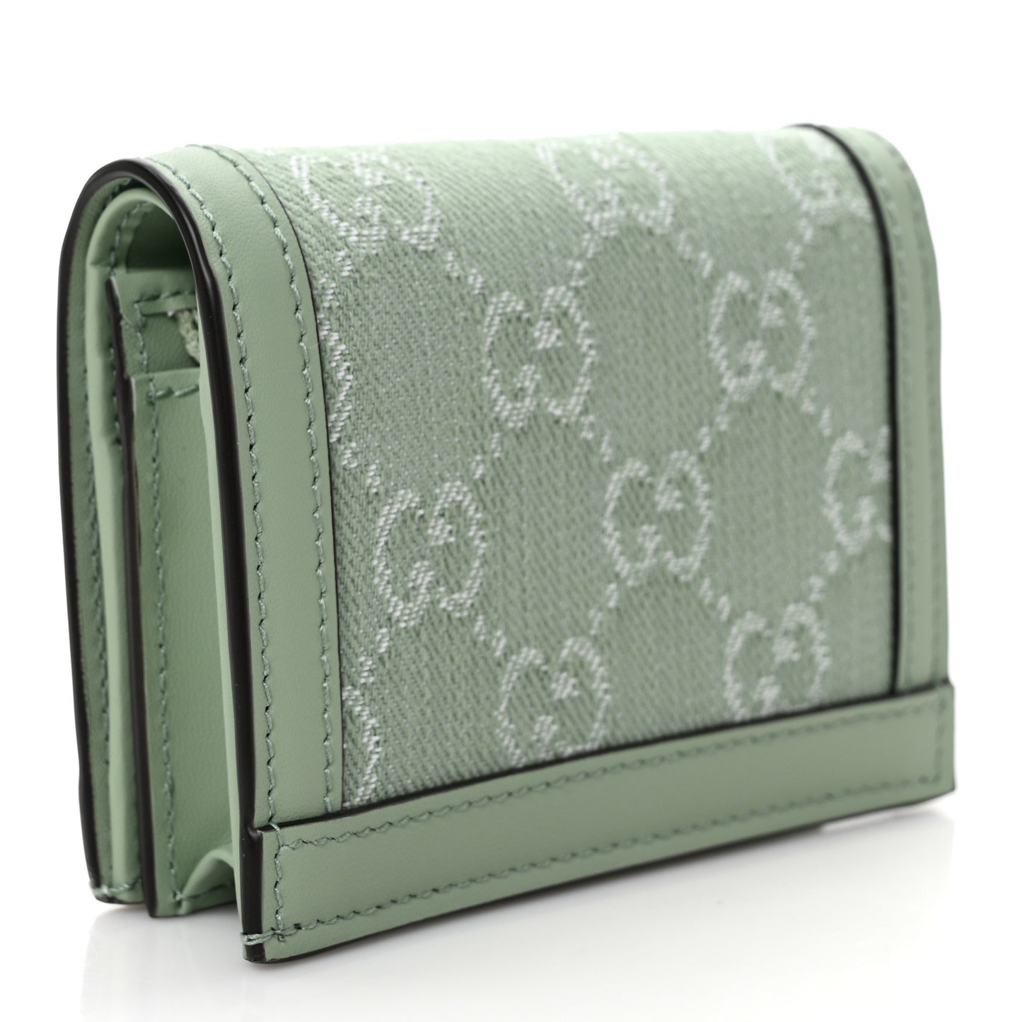Denim Monogram Textured Dollar Calfskin Ophidia Card Case Pale Green