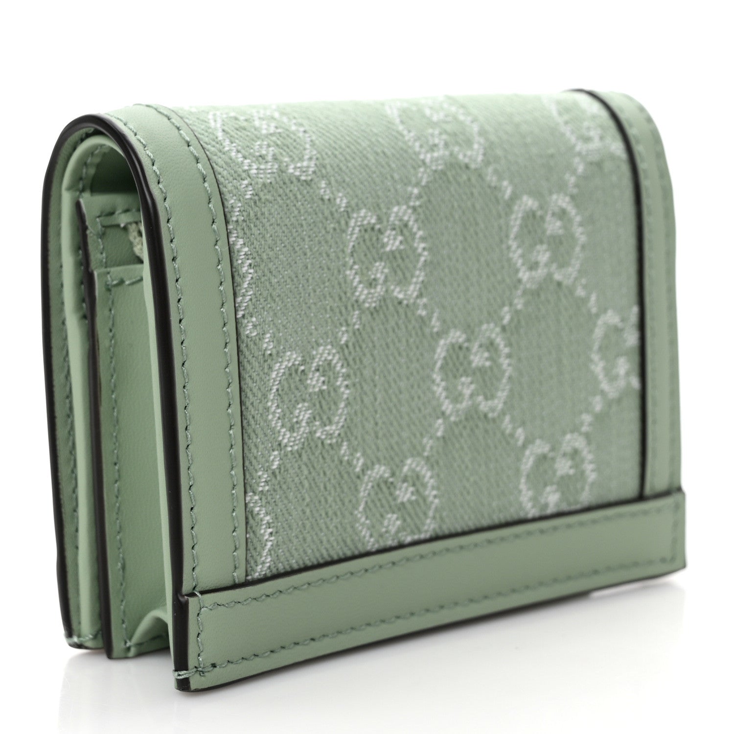 Gucci Denim Monogram Textured Dollar Calfskin Ophidia Card Case Pale Green 3 of 7