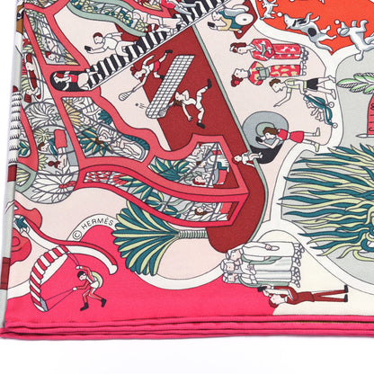 Hermes Silk Exposition Universell Scarf 90 Rose Vif Vert Rouge 5 of 5