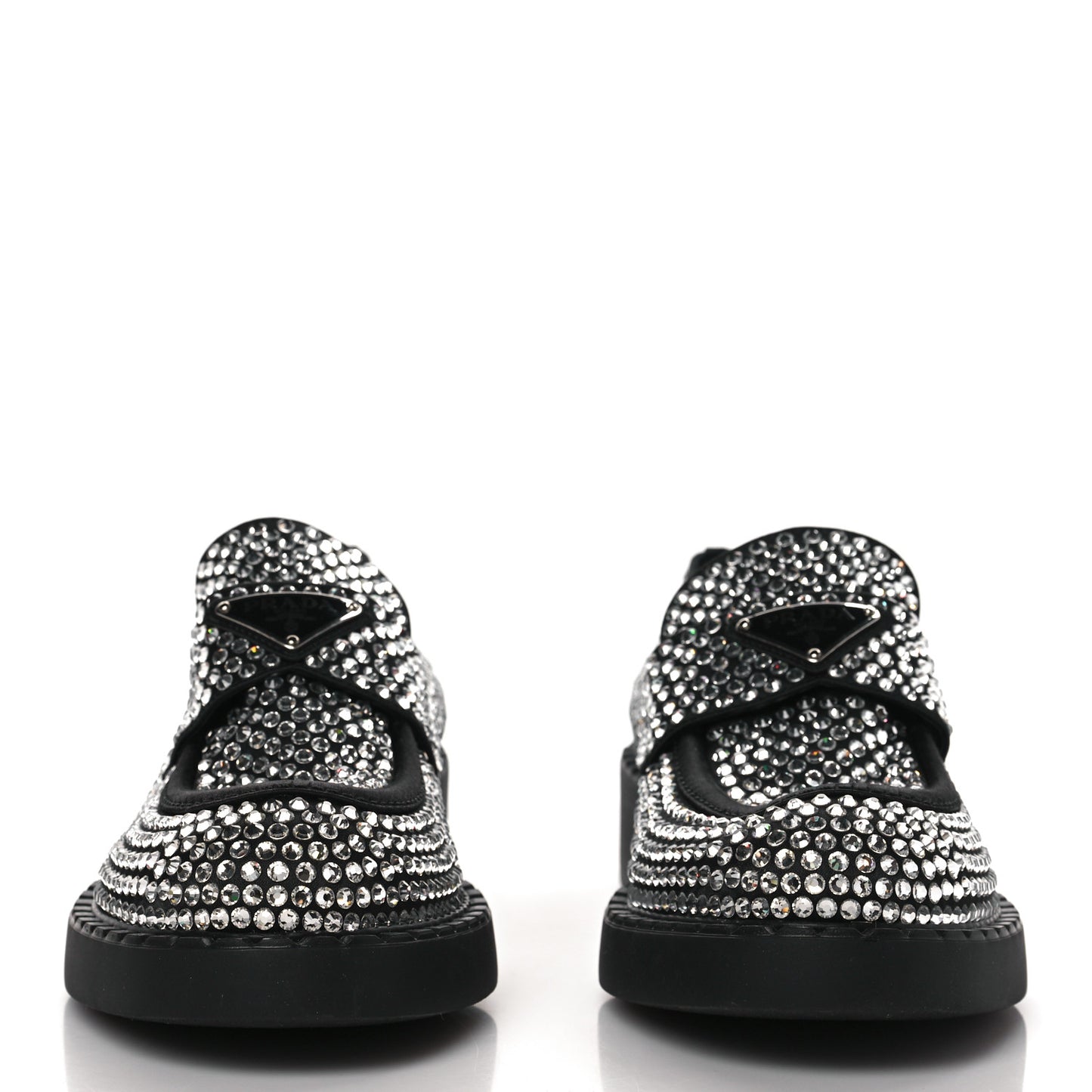 Satin Crystal Metal Triangle Logo 50mm Loafers 39.5 Cristal