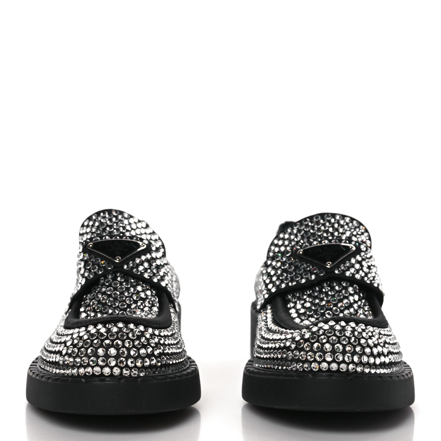 Prada Satin Crystal Metal Triangle Logo 50mm Loafers 39.5 Cristal 3 of 7