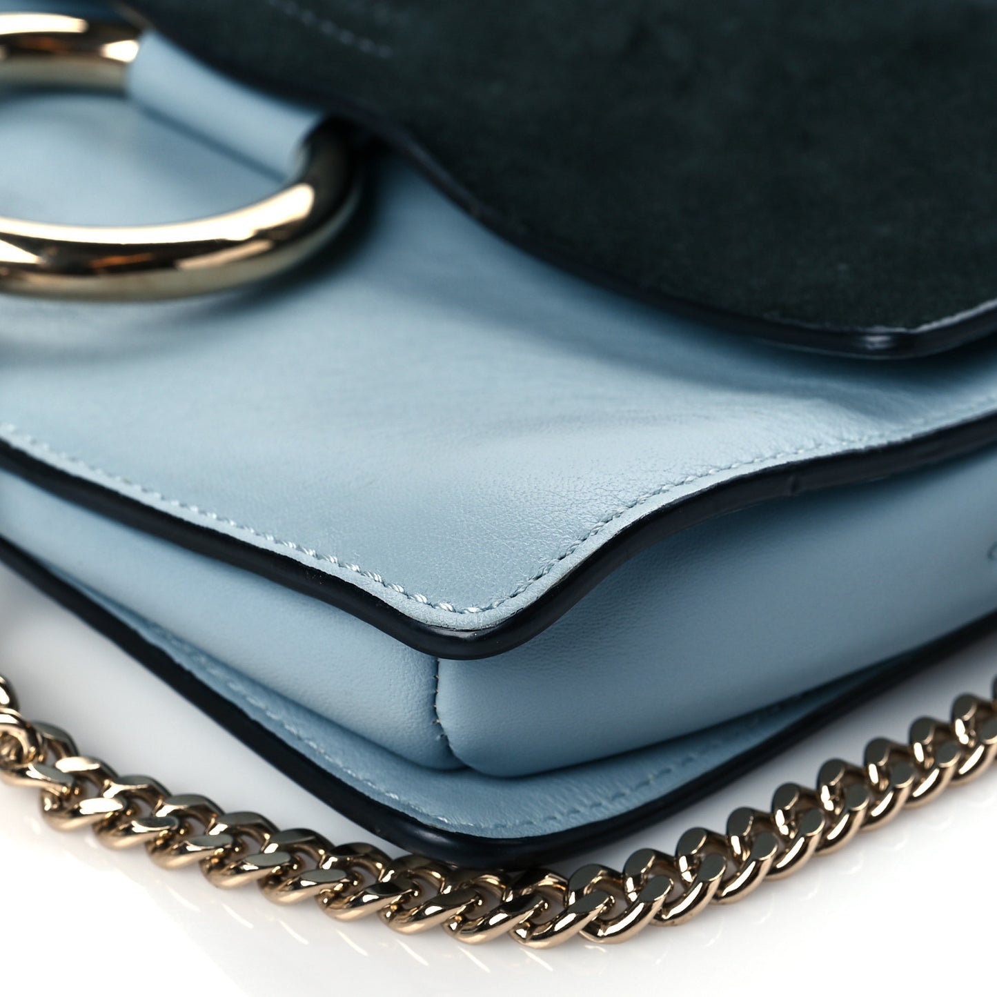 Suede Calfskin Small Faye Shoulder Bag Summer Blue Intense Green