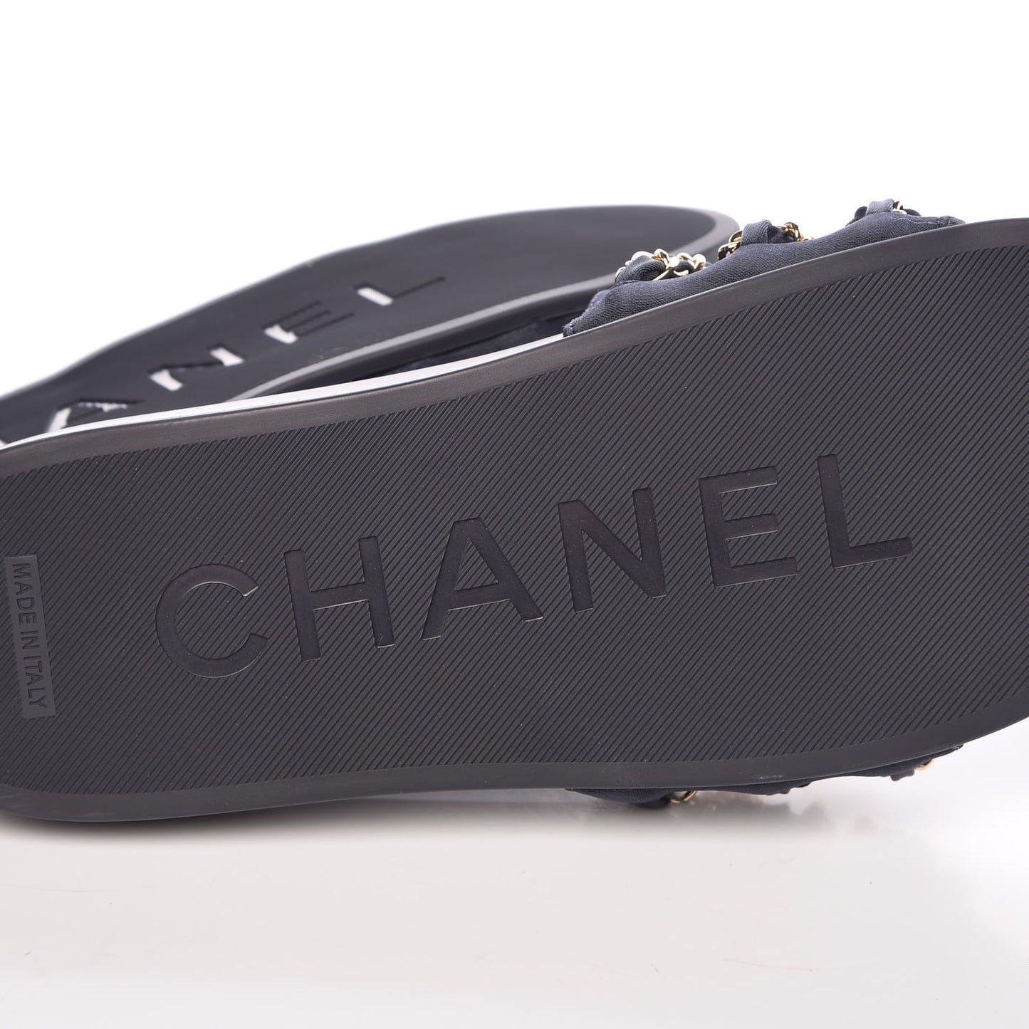 Satin Chain Flat Sandals 38 Marine
