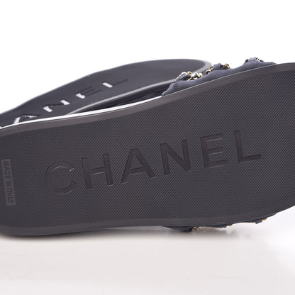 Chanel Satin Chain Flat Sandals 38 Marine 7 of 10