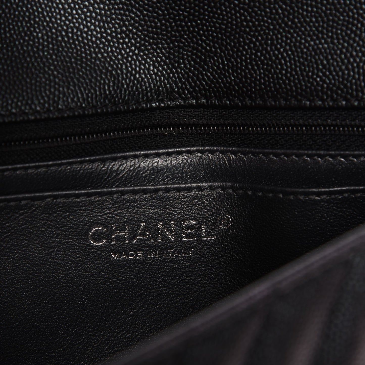 Caviar Chevron Quilted Mini Rectangular Flap Black